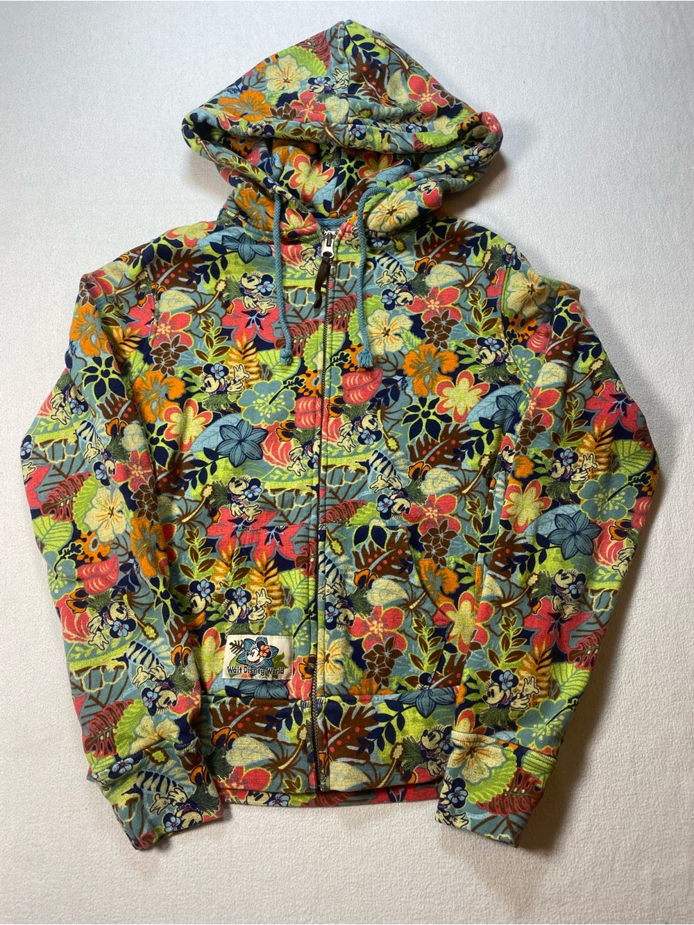 Disney Multicolor Floral Tropical Hooded Zip Jacket size small